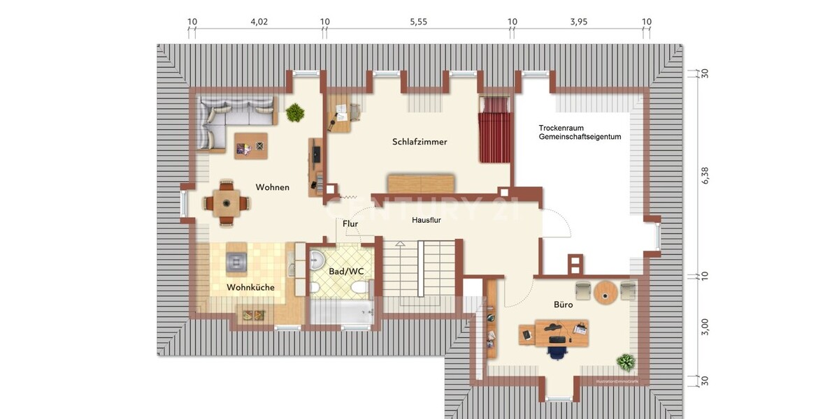 Grundriss mit Büro als Beispiel (Nutzfläche)